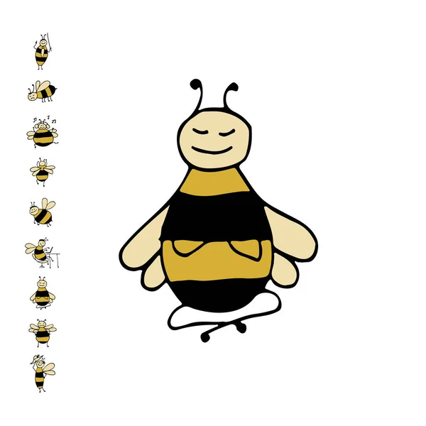 Funny bee yoga, sketch for your design — Stock Vector