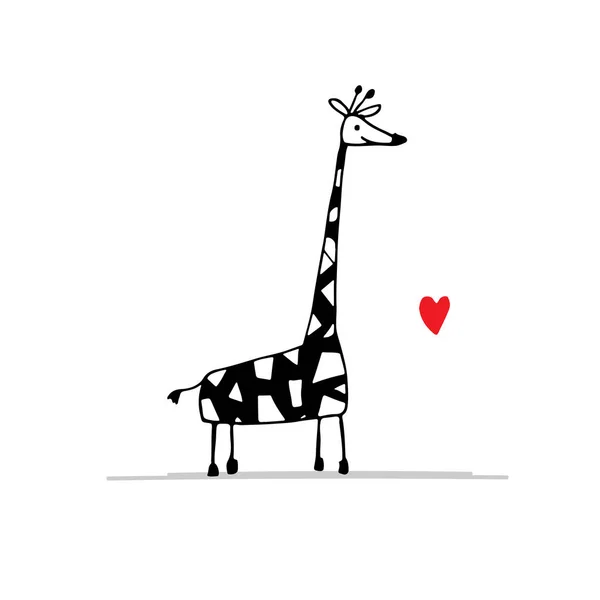 Giraffe in love, funny sketch for your design — Stock Vector