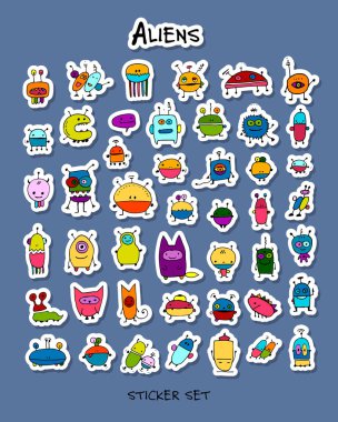 Komik uzaylılar, etiket tasarımlarınız için ayarla