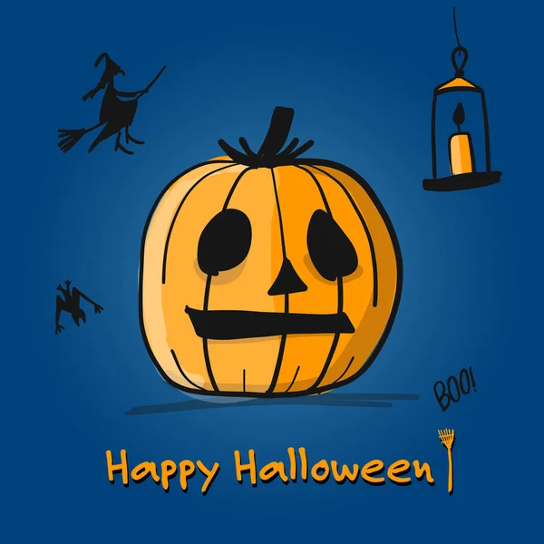 Happy halloween card, schizzo di zucca per il tuo design — Vettoriale Stock