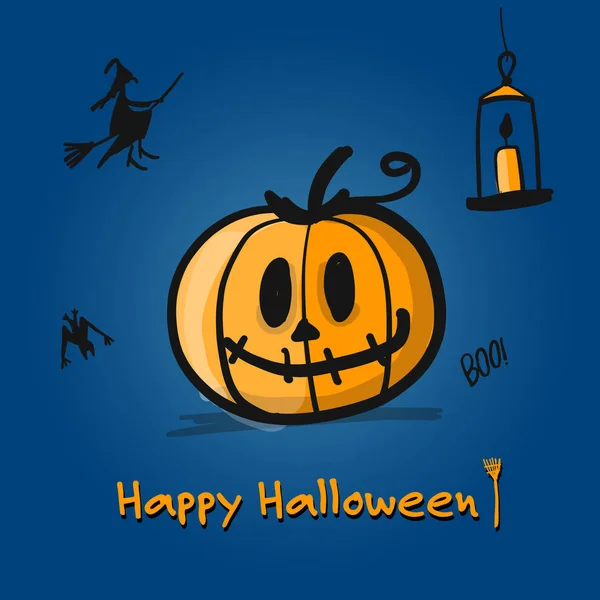 Feliz cartão de Halloween, esboço de abóbora para o seu projeto — Vetor de Stock