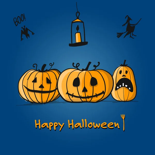 Feliz tarjeta de Halloween, boceto de calabazas para su diseño — Archivo Imágenes Vectoriales