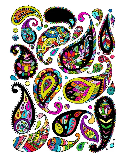 Paisley ornament zestaw, szkic do projektowania — Wektor stockowy