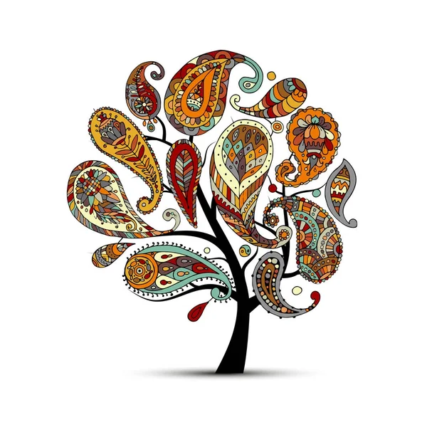 Paisley süsleme, sanat ağaç, tasarımlarınız için kroki — Stok Vektör