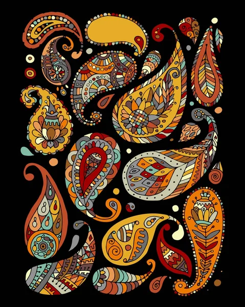 Paisley ornament set, Skica pro návrh — Stockový vektor