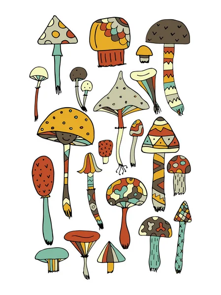 Арт грибы набор, эскиз для вашего дизайна — стоковый вектор