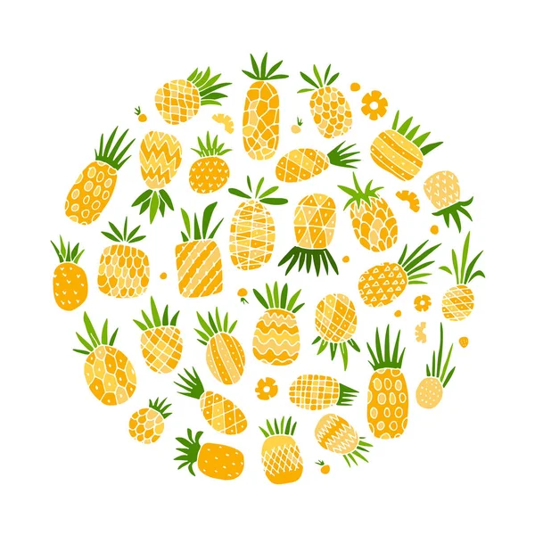 Ananasowy zestaw, szkic do projektowania — Wektor stockowy