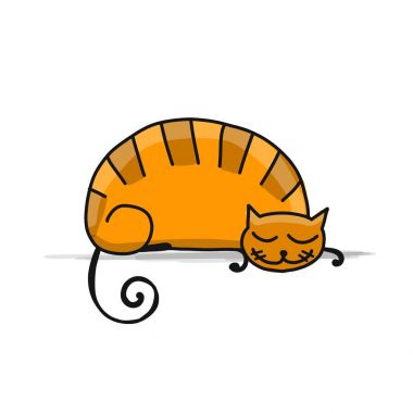 Sevimli uyuyan kedi, tasarımınız için kroki