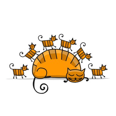 Tasarımınız için kırmızı kedi ailesi, kroki