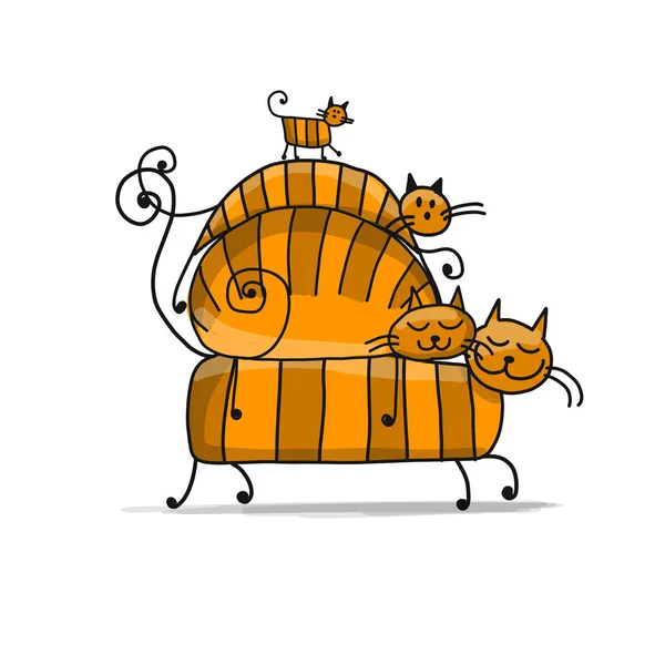 Czerwony koty rodziny, szkic do projektowania — Wektor stockowy