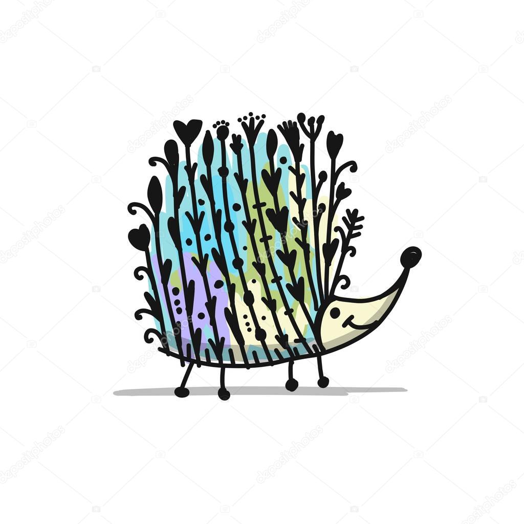 Floral hedgehog, logo set for your design. Vector illustration