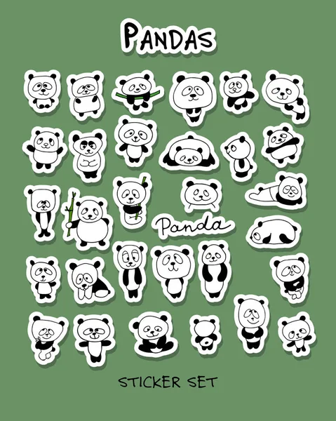 Coleção engraçada de pandas, conjunto de adesivos para o seu design — Vetor de Stock