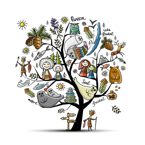Baykal ağaç kavramı, Rusya. Tasarımınız için kroki