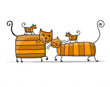 Tasarımınız için kırmızı kedi ailesi, kroki