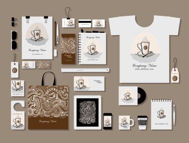 Kurumsal düz mock-up kalıp, kahve fincan çizmek