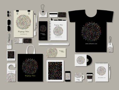 Kurumsal düz mock-up şablon, çiçek mandala tasarım