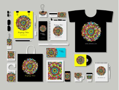 Kurumsal düz mock-up şablon, çiçek mandala tasarım