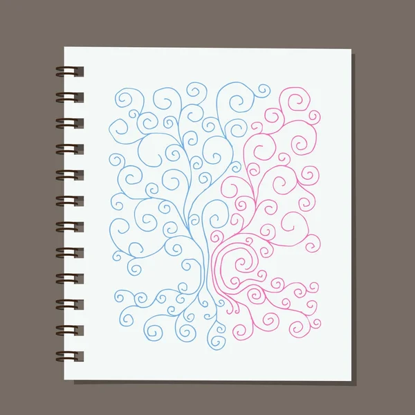 Diseño de cuaderno, árbol genealógico abstracto con raíces — Archivo Imágenes Vectoriales