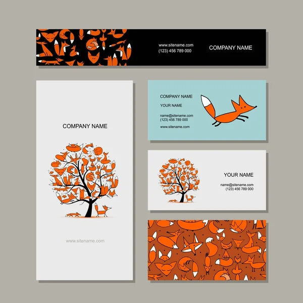 Collecte de cartes de visite, design d'arbre foxy — Image vectorielle