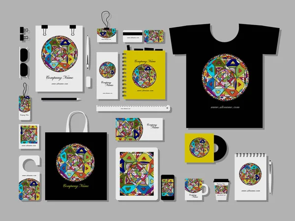 Kurumsal düz mock-up şablon, etnik mandala tasarım