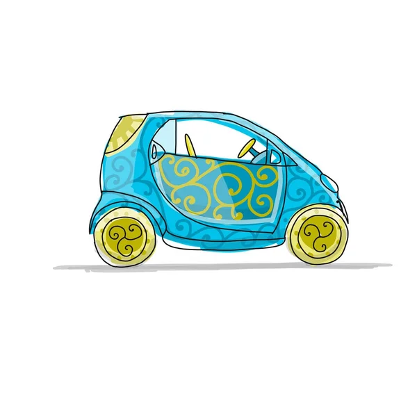 Small smart car, sketch for your design — Stock Vector