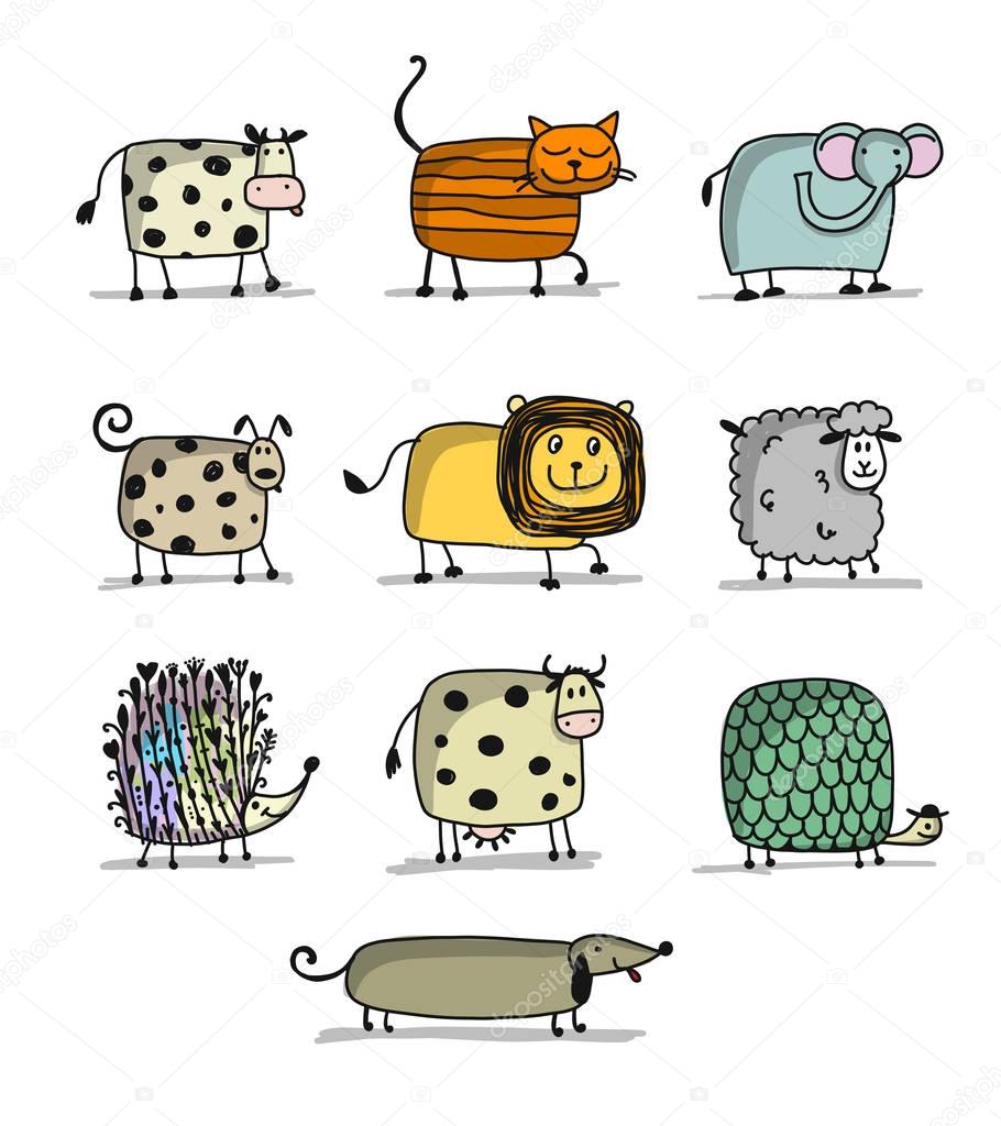 Funny animals, set for your design. Vector illustration
