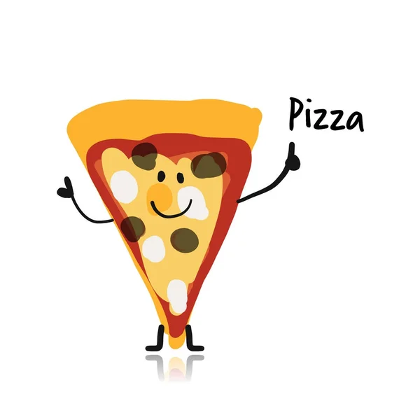 Pizza slice character, sketch for your design — Stock Vector