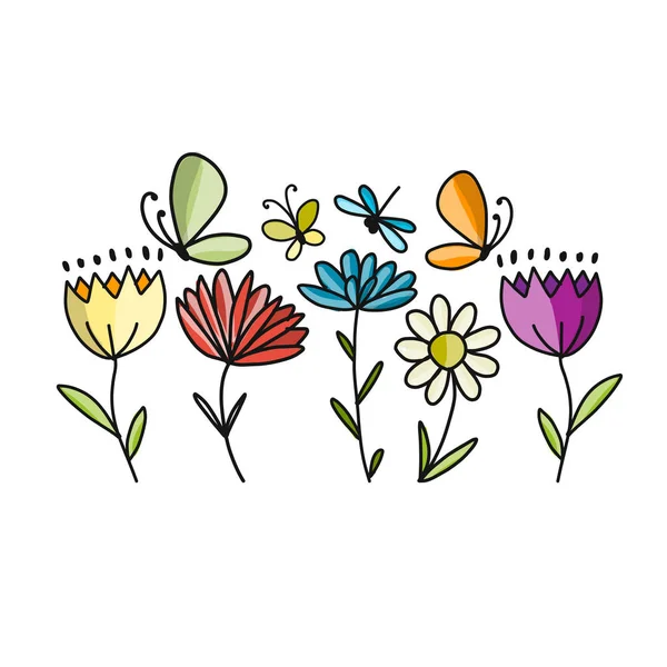 Çiçekler ve kelebekler, kroki için tasarım