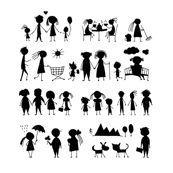 Family set, sketch for your design — Stock Vector