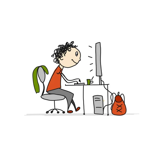 Hombre en el trabajo, boceto para tu diseño — Archivo Imágenes Vectoriales