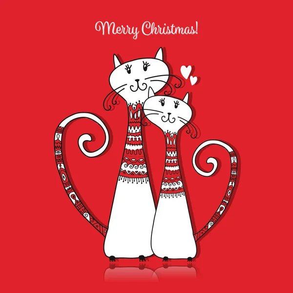 Couple of cats in cozy sweaters. Christmas card design — Stock Vector