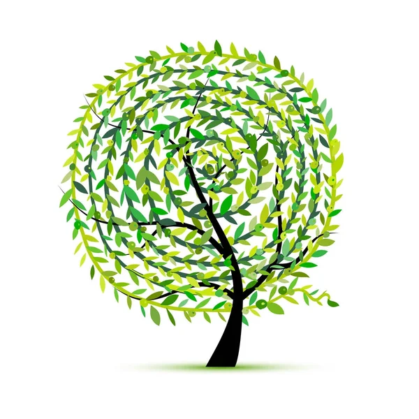 Художнє дерево з листовим спіральним орнаментом — стоковий вектор