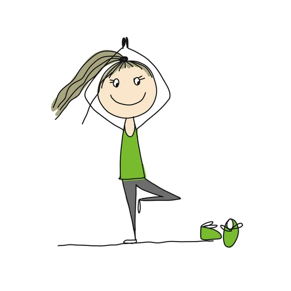 Chica haciendo ejercicios deportivos, bosquejo para su diseño — Vector de stock