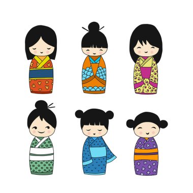 Japonca koleksiyonu bebekler, tasarımlarınız için kroki
