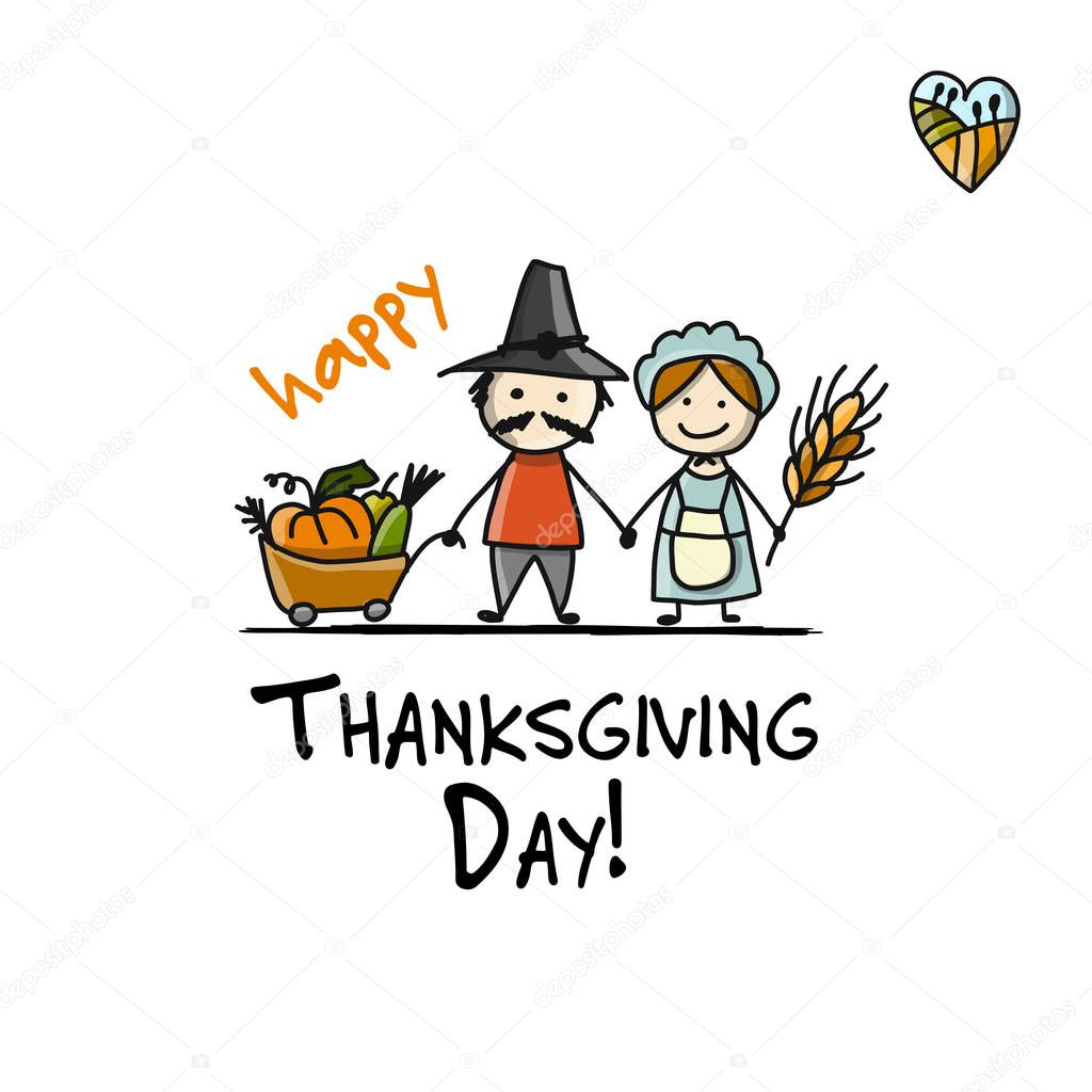 Thanksgiving day, fermers with harvest, sketch for your design