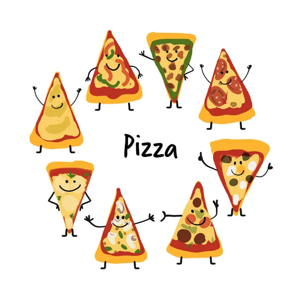 Pizza rebanadas juego de caracteres, boceto para su diseño — Vector de stock