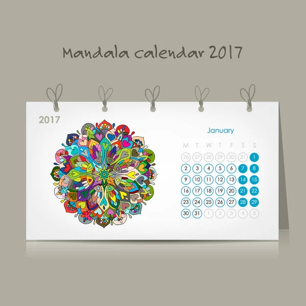 Calendário 2017, design mandala — Vetor de Stock