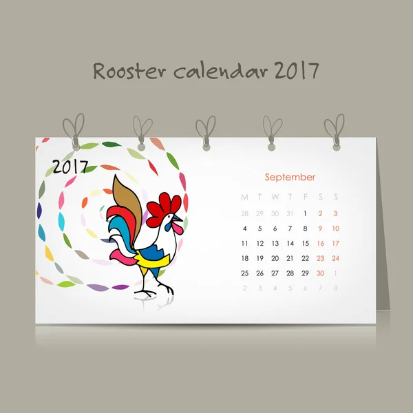 Calendário de galo 2017 para o seu design — Vetor de Stock