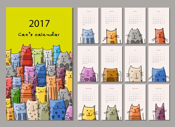 Des chats drôles. Calendrier de conception 2017 — Image vectorielle