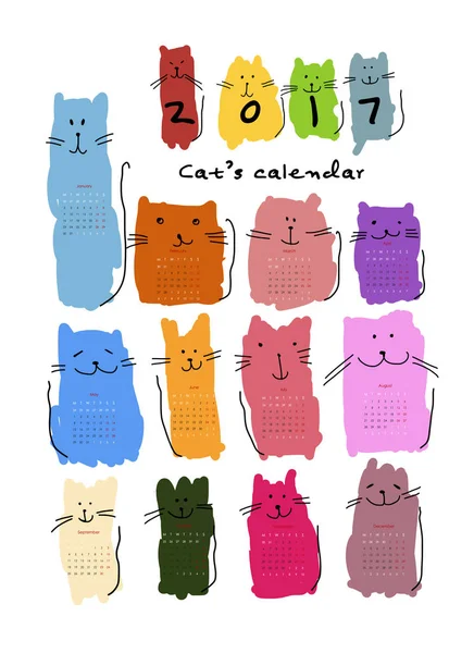 Funny cats. Design calendar 2017 — Stock Vector