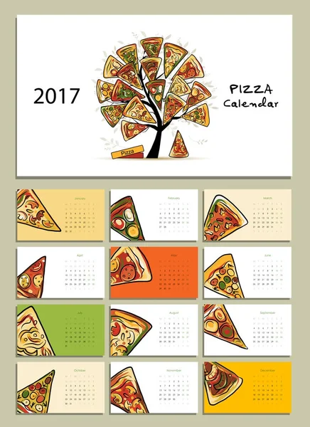 Coleção de pizza, calendário 2017 design — Vetor de Stock