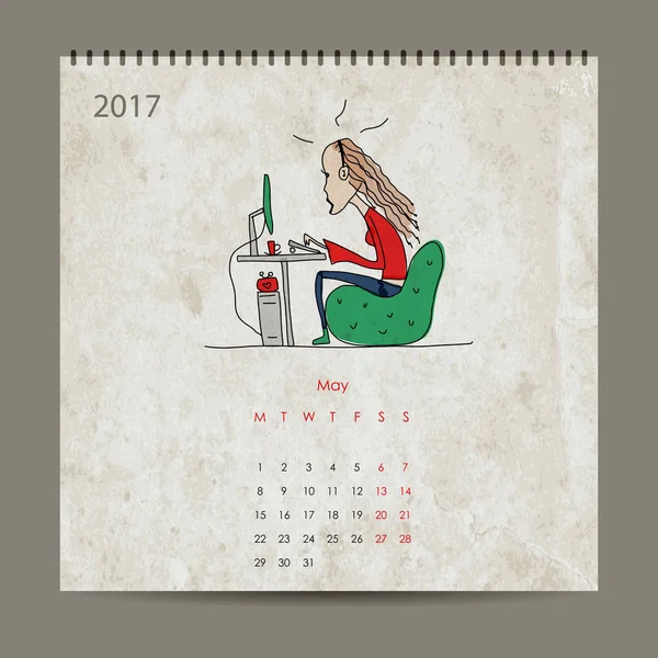 Vida de oficina, calendario 2017 diseño — Archivo Imágenes Vectoriales