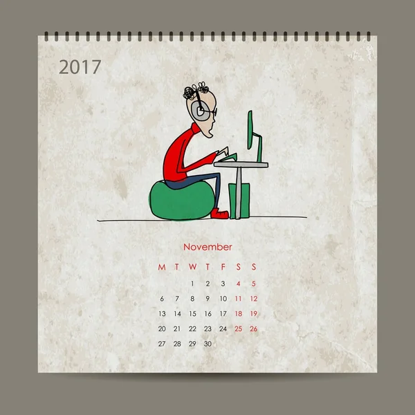 Vida útil do escritório, projeto do calendário 2017 — Vetor de Stock