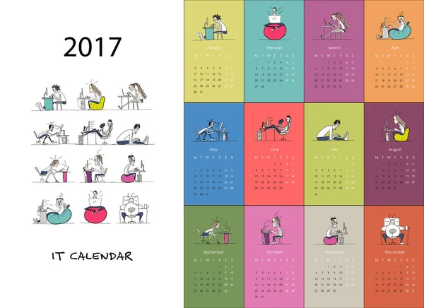 Trabalhadores de escritório, calendário 2017 design — Vetor de Stock