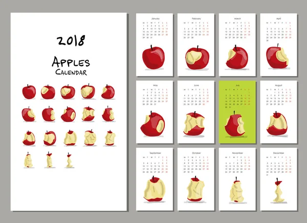 Año Apple, calendario 2018 diseño — Vector de stock