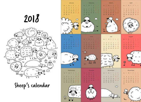 Famille de moutons drôles, calendrier 2018 design — Image vectorielle