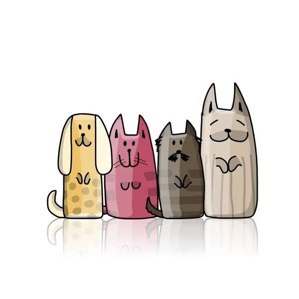 Funny dogs family, skica for your design — Stockový vektor