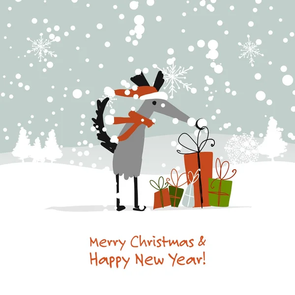 Tarjeta de Navidad, perro santa con regalos. Símbolo de 2018 — Archivo Imágenes Vectoriales