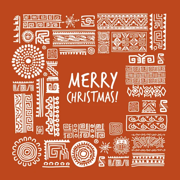 Frohe Weihnachten Ethnische handgefertigte Ornamente für Ihr Design — Stockvektor