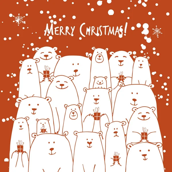 Kerstkaart met witte beren familie — Stockvector